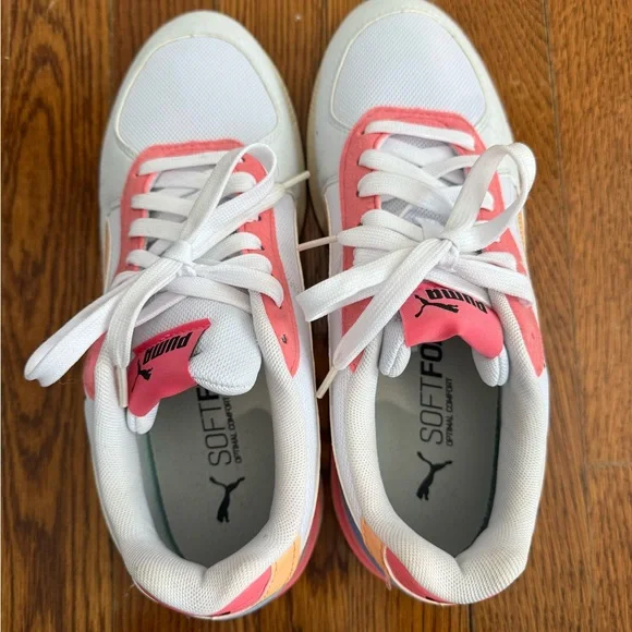 Puma Women's White and Coral Sneakers - Picture 5 of 6